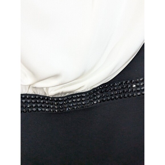 ST. JOHN Santana Knit Dress Sleeveless Embellished Waist Color Block Black Sz 12 - Picture 5 of 12